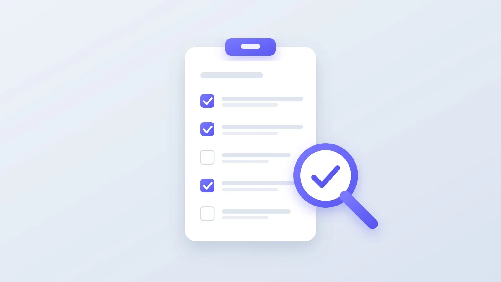 Illustration of a checklist clipboard with a magnifying glass, representing a porn addiction self-test.